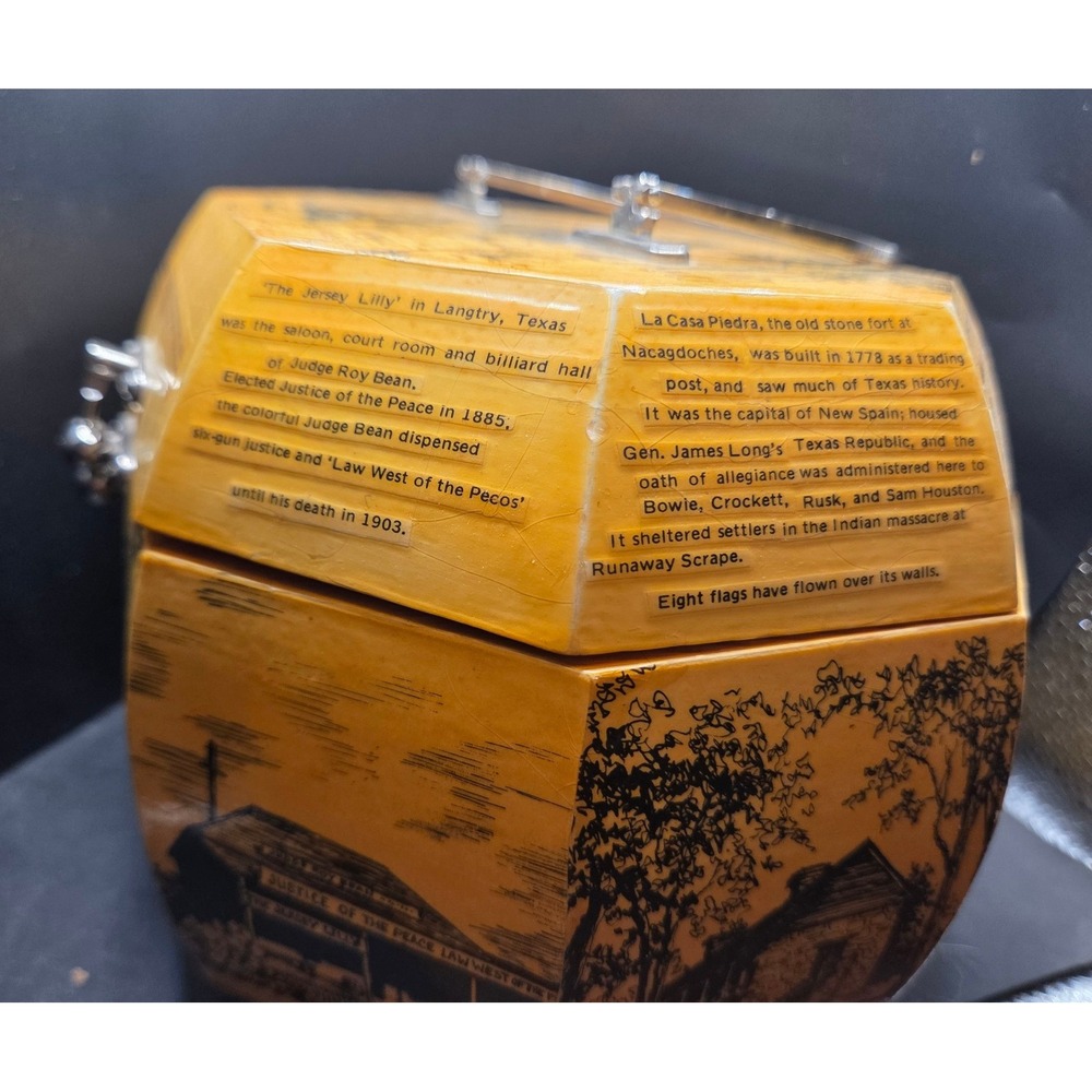 Vintage Yellow Wooden Jewelry Organizer Box with Historic Print - Picture 5 of 10
